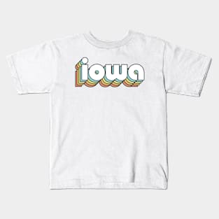 Iowa - Retro Rainbow Typography Faded Style Kids T-Shirt